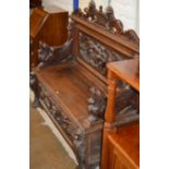 OAK JACOBEAN STYLE HEAVY CARVED MONKS BENCH