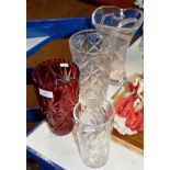 COLOURED GLASS VASE & 3 OTHER VASES