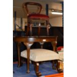 MAHOGANY MINIATURE DOLLS CHAIR, MAHOGANY TABLE & MAHOGANY PADDED STOOL