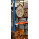 VICTORIAN MAHOGANY TAPESTRY POLE SCREEN