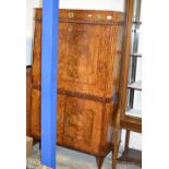 EDWARDIAN INLAID MAHOGANY FALL FRONT BUREAU WITH PRESS BENEATH