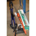 BOSCH HEDGE TRIMMER, FLYMO SABRE CORDLESS TRIMMER & WALKING AID