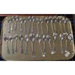 A COLLECTION OF 28 VARIOUS SILVER SPOONS, WITH GEORGIAN & PROVINCIAL EXAMPLES - APPROXIMATE WEIGHT =