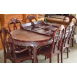 MAHOGANY EXTENDING DINING TABLE WITH 6 CHAIRS