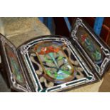 3 DECORATIVE STAINED GLASS PANELS CONVERTED INTO A FOLDING FIRE SCREEN