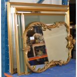 2 GILT FRAMED MIRRORS & 2 LOWRY STYLE PRINTS