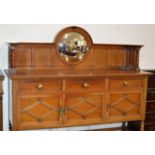 MAHOGANY MIRRORED BACK SIDEBOARD ON STRETCHER BASE