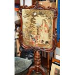 VICTORIAN MAHOGANY POLE SCREEN INSET WITH A VERY OLD LOOKING TAPESTRY