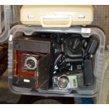 VINTAGE TYPEWRITER & BOX WITH ASSORTED OLD CAMERAS