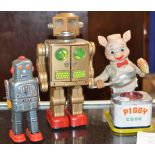 2 VINTAGE JAPANESE ROBOT TOYS & 1 OTHER VINTAGE TIN PLATE TOY