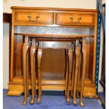 YEW WOOD 2 DRAWER UNIT & NEST OF 3 YEW WOOD TABLES