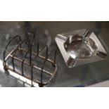 BIRMINGHAM SILVER ASHTRAY & BIRMINGHAM SILVER TOAST RACK - APPROXIMATE COMBINED WEIGHT = 112 GRAMS