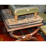MAHOGANY SADDLE STYLE STOOL WITH TAPESTRY SEAT & 1 OTHER STOOL