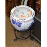 CHINESE FISH BOWL PLANTER ON STAND
