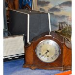 MAHOGANY CASED MANTLE CLOCK & VINTAGE SEWING MACHINE