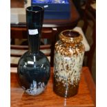 DECORATIVE COLOURED GLASS VASE & WEST GERMAN POTTERY VASE