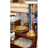 EASTERN STYLE METAL FLOOR LAMP, EASTERN TRAY & 3 OTHER TRAYS