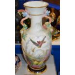 LARGE CONTINENTAL PORCELAIN VASE WITH DOUBLE DRAGON HANDLES