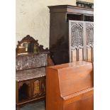 2 PIECE VICTORIAN MAHOGANY & WALNUT BEDROOM SET COMPRISING LARGE FITTED WARDROBE & WASH STAND WITH