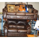 2 PIECE MODERN BROWN LEATHER LOUNGE SUITE