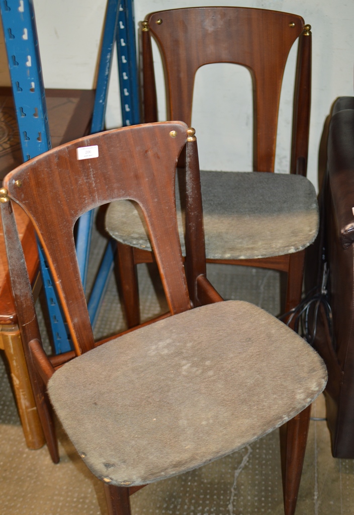 PAIR OF RETRO TEAK DANISH STYLE CHAIRS WITH PADDED SEATS