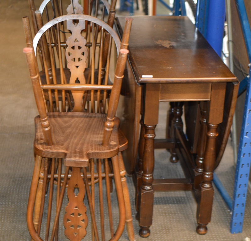 OAK GATE LEG TABLE WITH 4 ERCOL STYLE CHAIRS