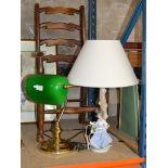 MAHOGANY CHAIR, REPRODUCTION DESK LAMP & NAO TABLE LAMP