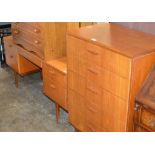 2 PIECE TEAK BEDROOM SET COMPRISING DRESS TABLE & 5 DRAWER CHEST