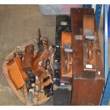 LARGE QUANTITY VARIOUS OLD HAND TOOLS, WOODEN PLANES ETC