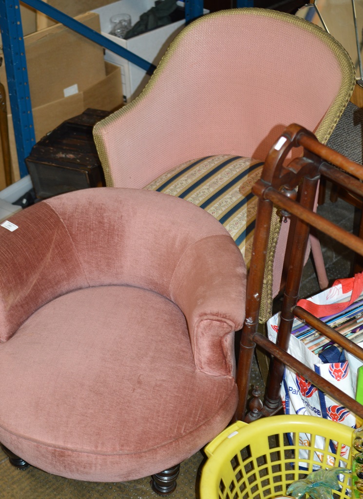 VICTORIAN TUB CHAIR & LLOYD LOOM STYLE CHAIR