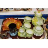 TRAY CONTAINING QUANTITY CARLTON WARE TEA WARE, LION ORNAMENT, POOLE POTTERY VASE ETC