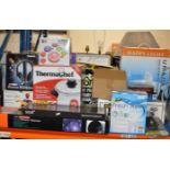 LARGE QUANTITY OF VARIOUS BOXED HOUSEHOLD ITEMS, FRESH AIR GLOBE, DVD RECORDER, HEADPHONES, MULTI