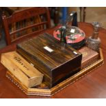 WOODEN SERVING TRAY, VARIOUS WOODEN BOXES, DECORATIVE WOODEN VASE ETC