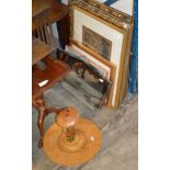 DECORATIVE WALL MIRROR, NOVELTY WOODEN DISH & VARIOUS PICTURES