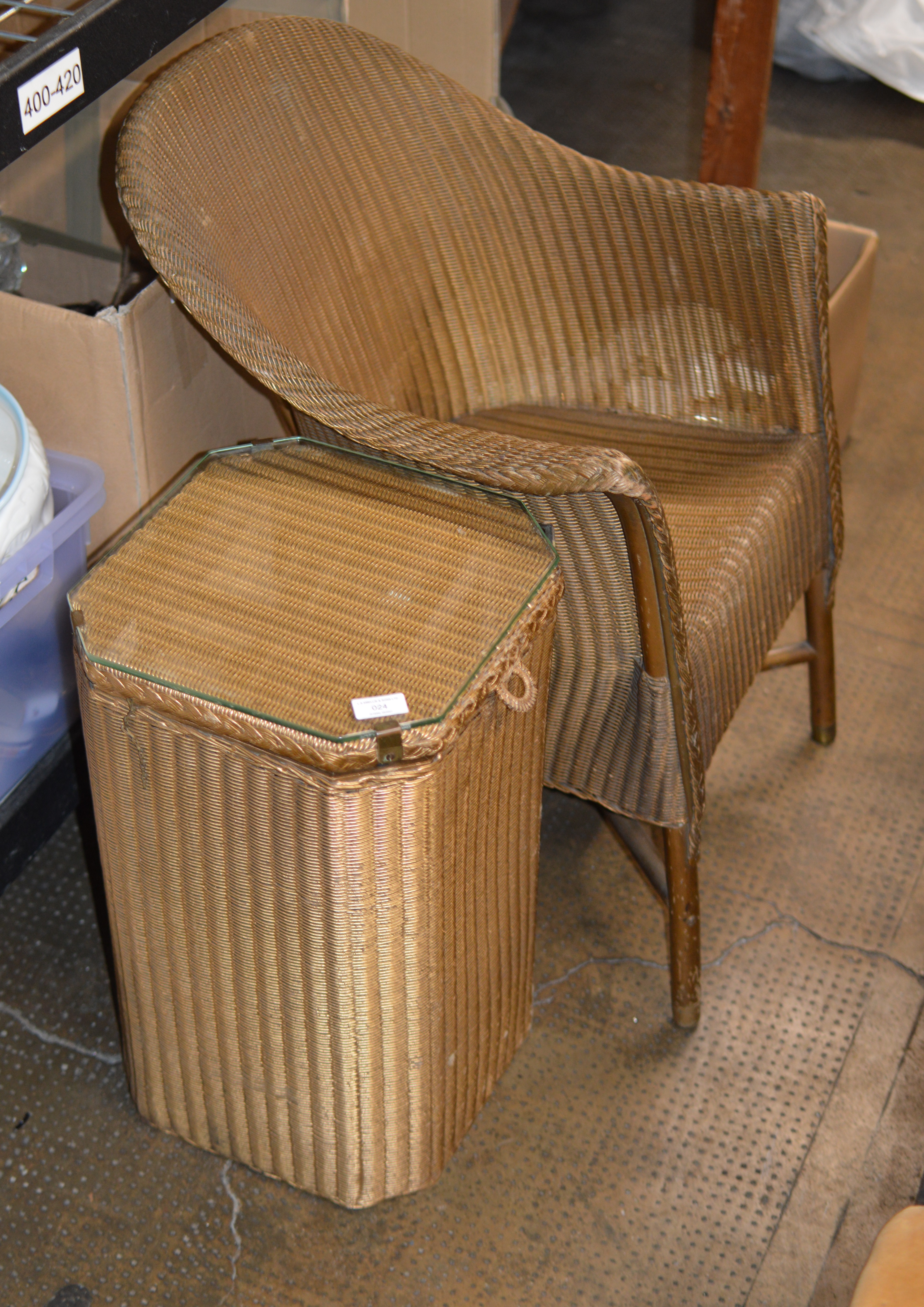 LLOYD LOOM TUB STYLE CHAIR WITH MATCHING LINEN BIN