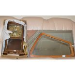 TEAK FRAMED WALL MIRROR, 1 OTHER MIRROR & MODERN CLOCK IN BOX