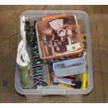 BOX CONTAINING MODEL RAILWAY ACCESSORIES, TOYS, DOLLS ETC