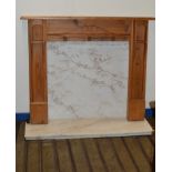 PINE FIRE SURROUND WITH MARBLE BACK PLATE & HEARTH