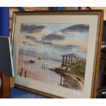 FRAMED WATERCOLOUR - HARBOUR SCENE SIGNED WEST