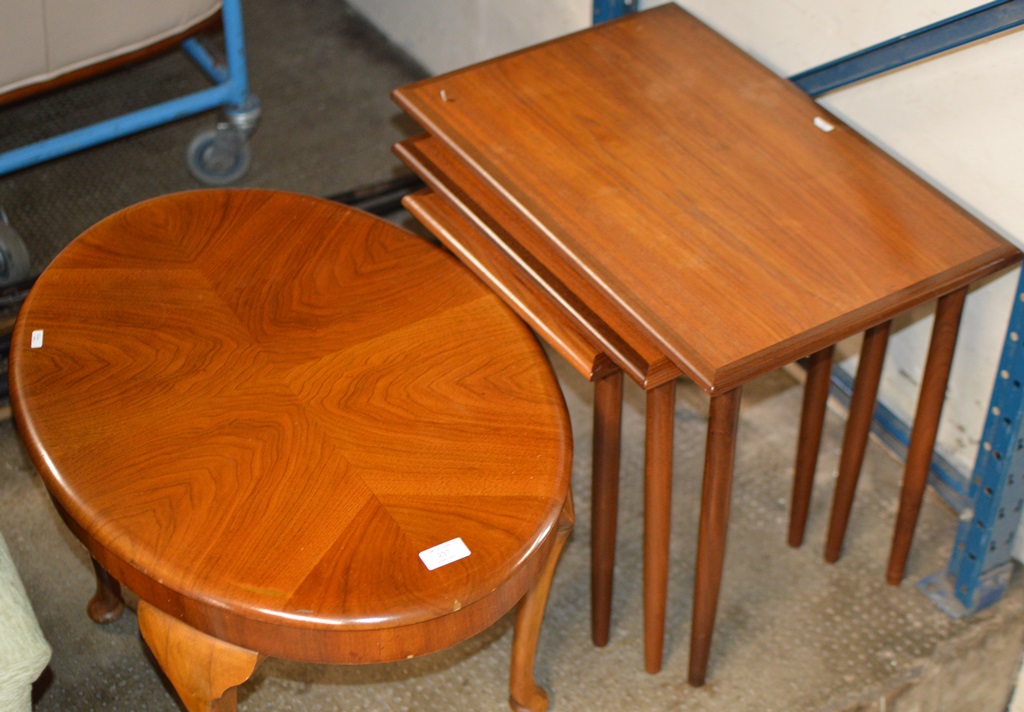 NEST OF TEAK TABLES & SMALL COFFEE TABLE