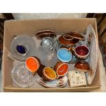 BOX CONTAINING SILVER SALT, VARIOUS DISHES, GLASS WARE ETC