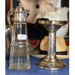 VICTORIAN CUT GLASS EP MOUNTED CLARET JUG & ARTS & CRAFTS EP COMPORT