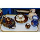TRAY CONTAINING GENERAL CERAMICS, VARIOUS PIECES OF CARLTON WARE, ROYAL CROWN DERBY LOVING CUP,