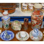 TRAY WITH VARIOUS ORIENTAL CERAMICS, LARGE JAPANESE POTTERY VASE, JAPANESE POTTERY LIDDED TEAPOT,