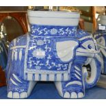 LARGE BLUE & WHITE ELEPHANT STAND