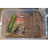 BOX CONTAINING VARIOUS MODEL RAILWAY ACCESSORIES, FLYING SCOTSMAN LOCOMOTIVE & TENDER, TRACK,