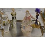 TRAY CONTAINING ROYAL DOULTON FIGURINE ORNAMENTS, 1 OTHER FIGURINE & ROYAL CROWN DERBY VASE