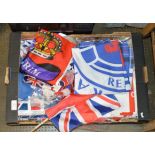 BOX CONTAINING ASSORTED FLAGS
