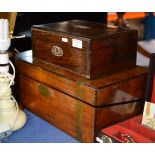 MOTHER OF PEARL INLAID JEWELLERY BOX & VICTORIAN BRASS BOUND LAP DESK