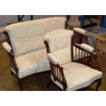 2 PIECE EDWARDIAN MAHOGANY LOUNGE SUITE COMPRISING 2 SEATER SETTEE & SINGLE ARM CHAIR